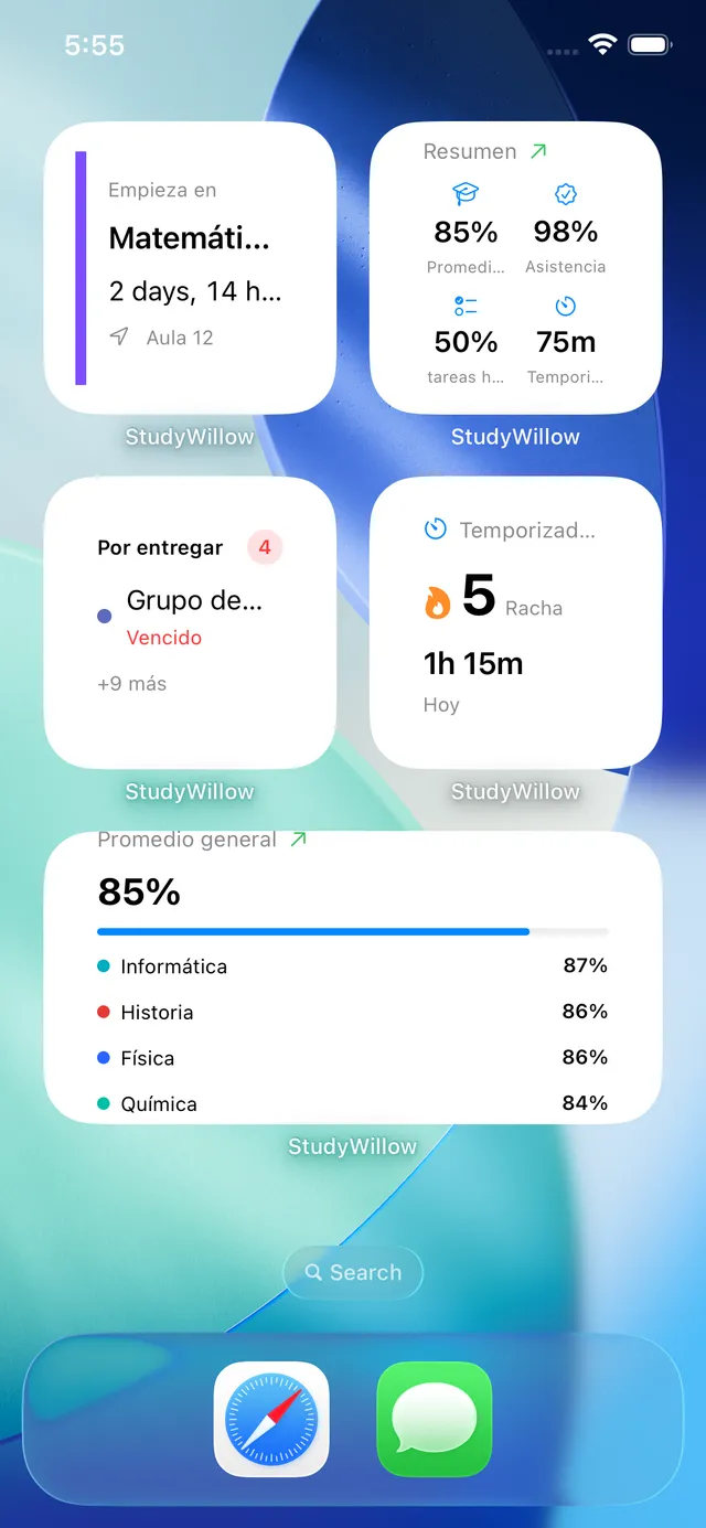 Widgets de inicio