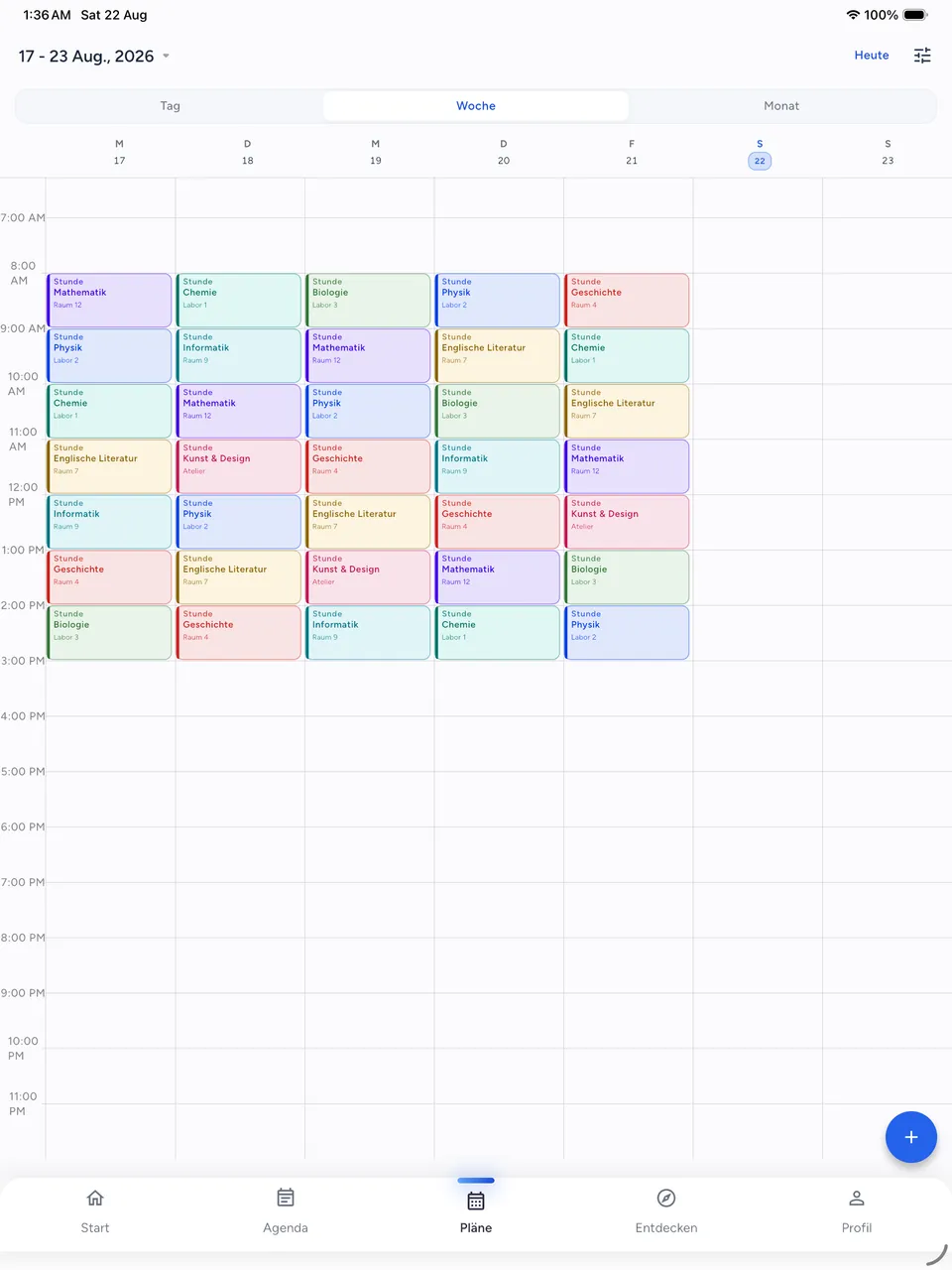 Wochenstundenplan auf dem iPad