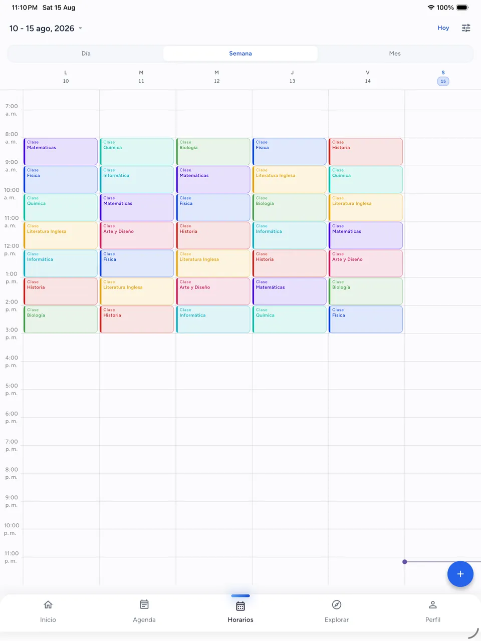 Horario semanal en iPad